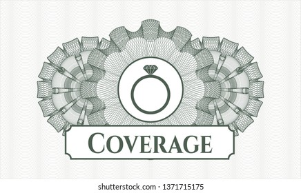 Green passport rosette with diamond ring icon and Coverage text inside