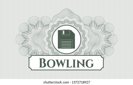 Green passport rosette with diskette icon and Bowling text inside