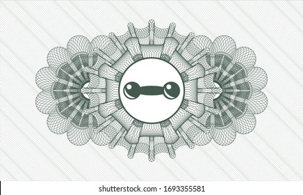 Green passport rosette with dumbbell icon inside