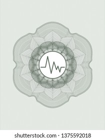 Green passport rosette with electrocardiogram icon inside