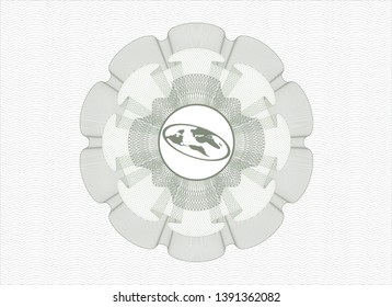 Green passport rosette with flat earth icon inside