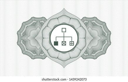 Green passport rosette with flowchart icon inside