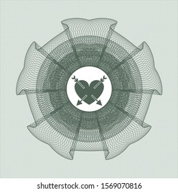 Green passport rosette with heart with two arrows icon inside