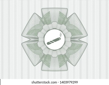 Green passport rosette with joint, cigarette icon inside