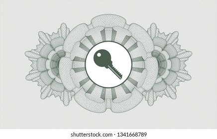 Green passport rosette with key icon inside