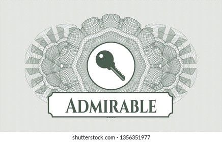 Green passport rosette with key icon and Admirable text inside