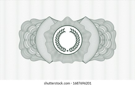 Green passport rosette with laurel wreath icon inside