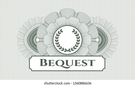 Green passport rosette with leaf crown icon and Bequest text inside