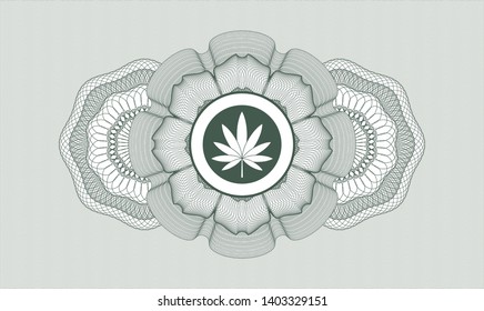 Green passport rosette with marijuana leaf icon inside