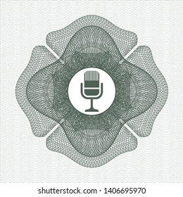 Green passport rosette with microphone icon inside