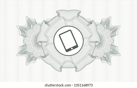 Green passport rosette with mobile phone icon inside