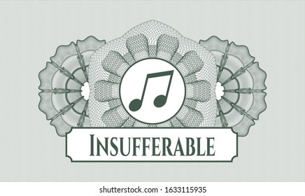 Green passport rosette with musical note icon and Insufferable text inside
