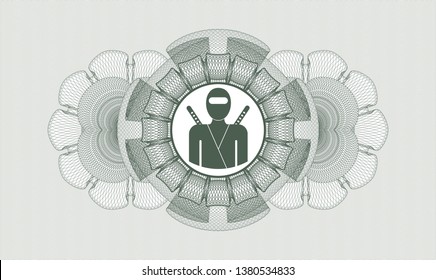 Green passport rosette with ninja icon inside