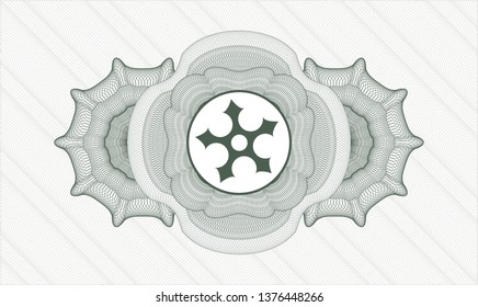 Green passport rosette with ninja star icon inside