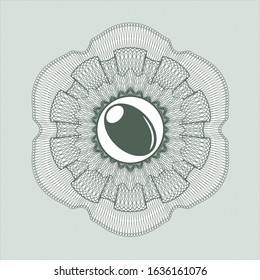 Green passport rosette with olive icon inside