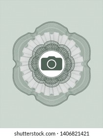 Green Passport Rosette With Photo Camera Icon Inside