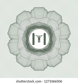 Green passport rosette with pull up icon inside