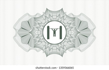 Green passport rosette with pull up icon inside