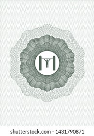 Green passport rosette with pull up icon inside