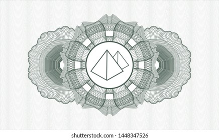 Green passport rosette with pyramids icon inside