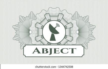 Green passport rosette with radar icon and Abject text inside