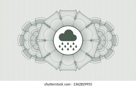Green passport rosette with rain icon inside