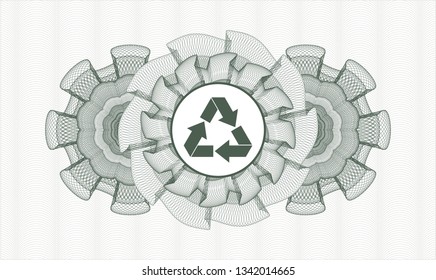 Green passport rosette with recycle icon inside