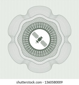 Green passport rosette with satelite icon inside