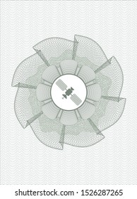 Green passport rosette with satelite icon inside