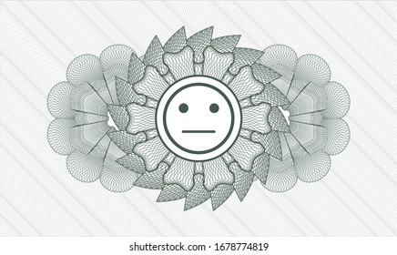 Green passport rosette with serious face icon inside