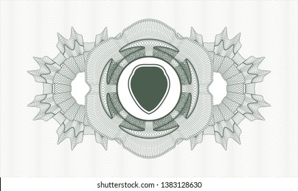 Green passport rosette with shield icon inside