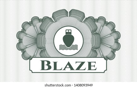 Green passport rosette with ship icon and Blaze text inside
