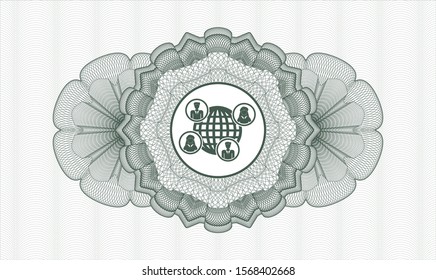 Green passport rosette with social network icon inside