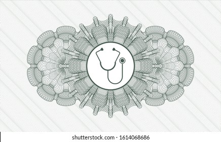 Green passport rosette with stethoscope icon inside