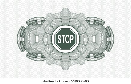 Green passport rosette with stop icon inside