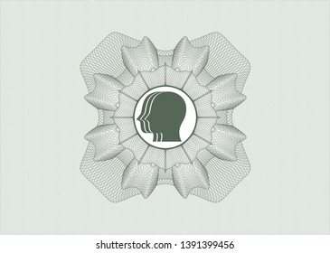 Green passport rosette with team work icon inside