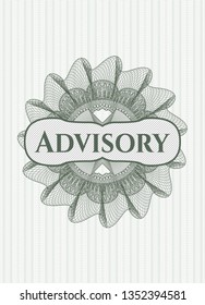 Green passport rosette with text Advisory inside