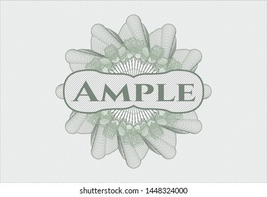Green passport rosette with text Ample inside