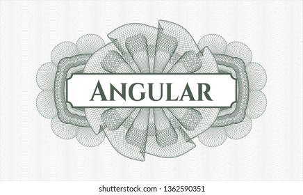 Green passport rosette with text Angular inside