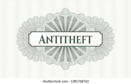 Green passport rosette with text Antitheft inside