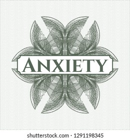 Green passport rosette with text Anxiety inside