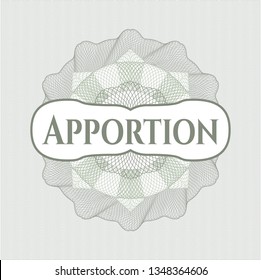 Green passport rosette with text Apportion inside