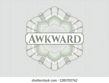 Green passport rosette with text Awkward inside