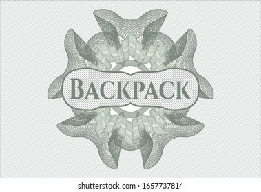 Green passport rosette with text Backpack inside