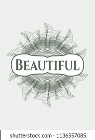 Green passport rosette with text Beautiful inside