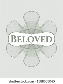 Green passport rosette with text Beloved inside