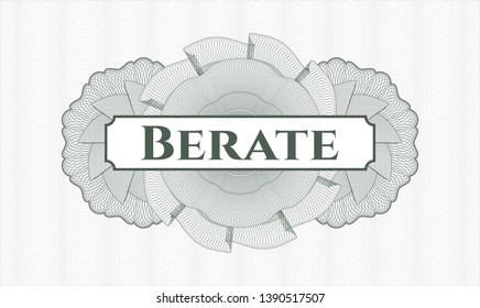 Green passport rosette with text Berate inside