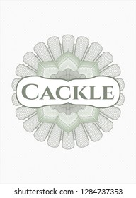Green passport rosette with text Cackle inside