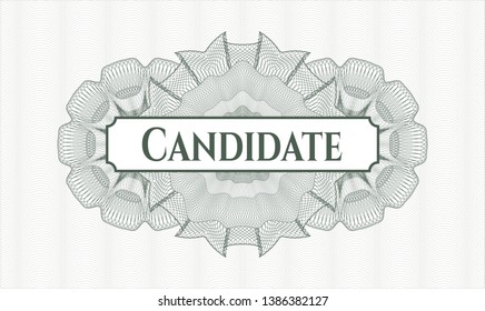Green passport rosette with text Candidate inside