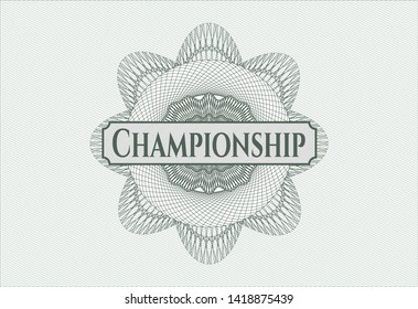 Green passport rosette with text Championship inside